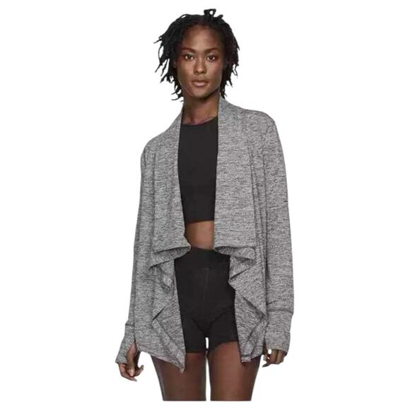 Nike Yoga Top Womens M Dri Fit Open Front Drape Cardigan Heathered Athletic Gray - Picture 16 of 16